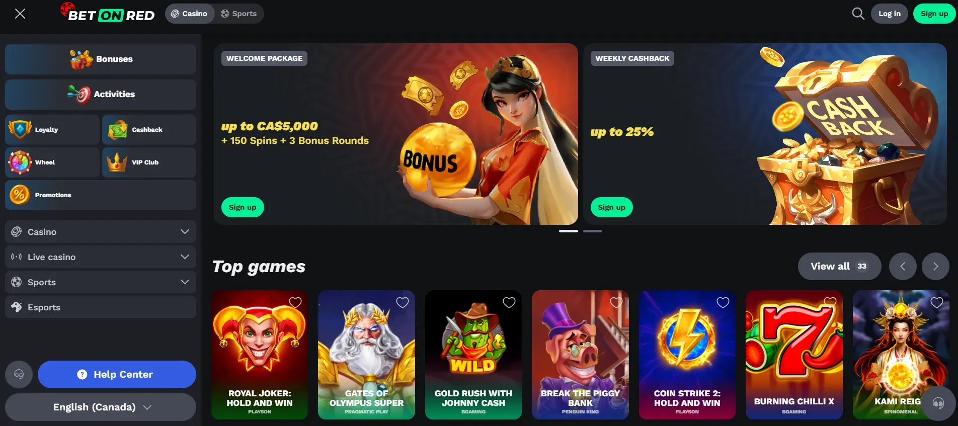 Screenshot Betonred casino aplikace